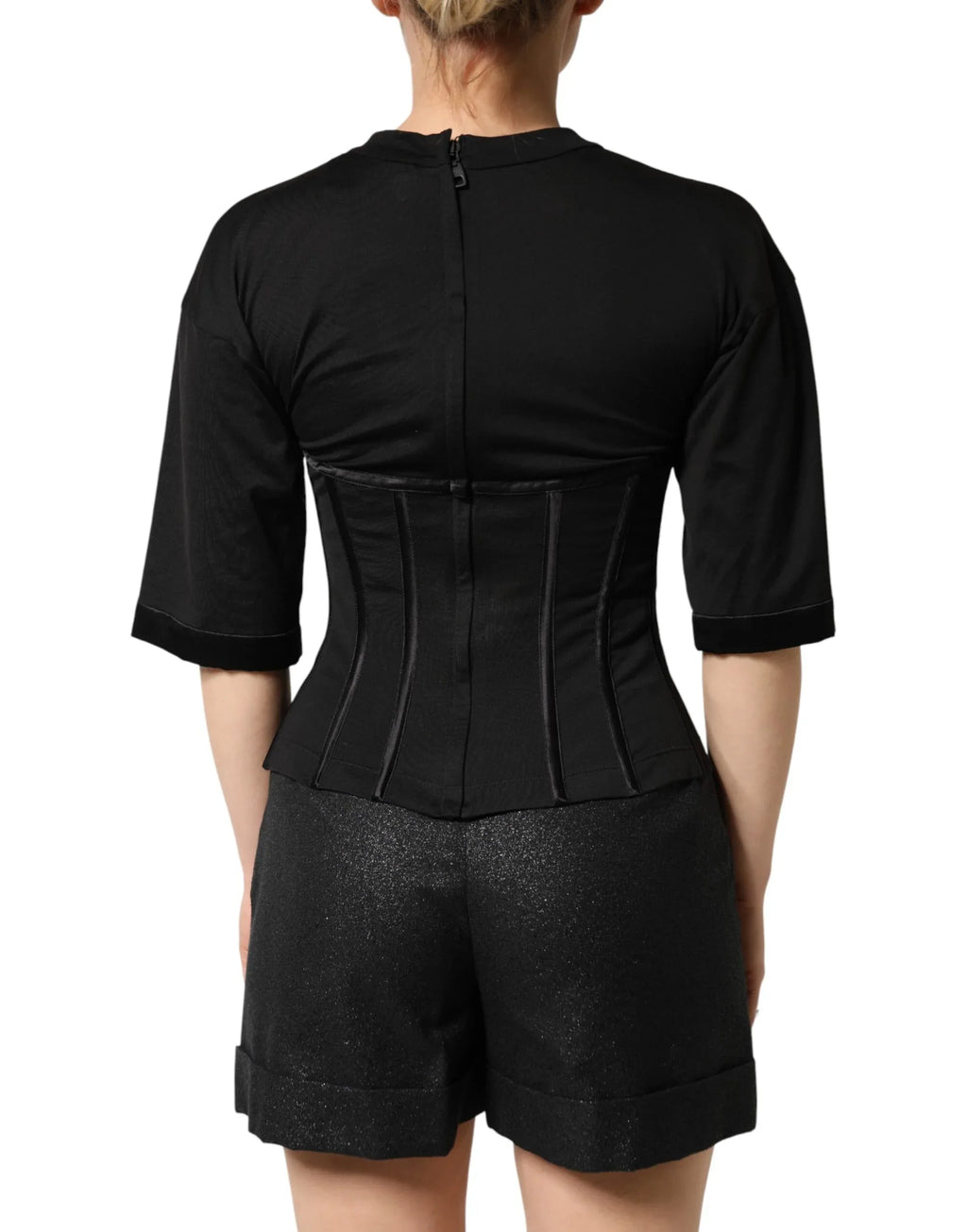 Dolce & Gabbana Black Cotton Bustier Corset Short Sleeves T-shirt - Zeiniez