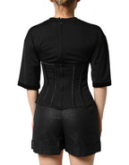 Dolce & Gabbana Black Cotton Bustier Corset Short Sleeves T-shirt - Zeiniez