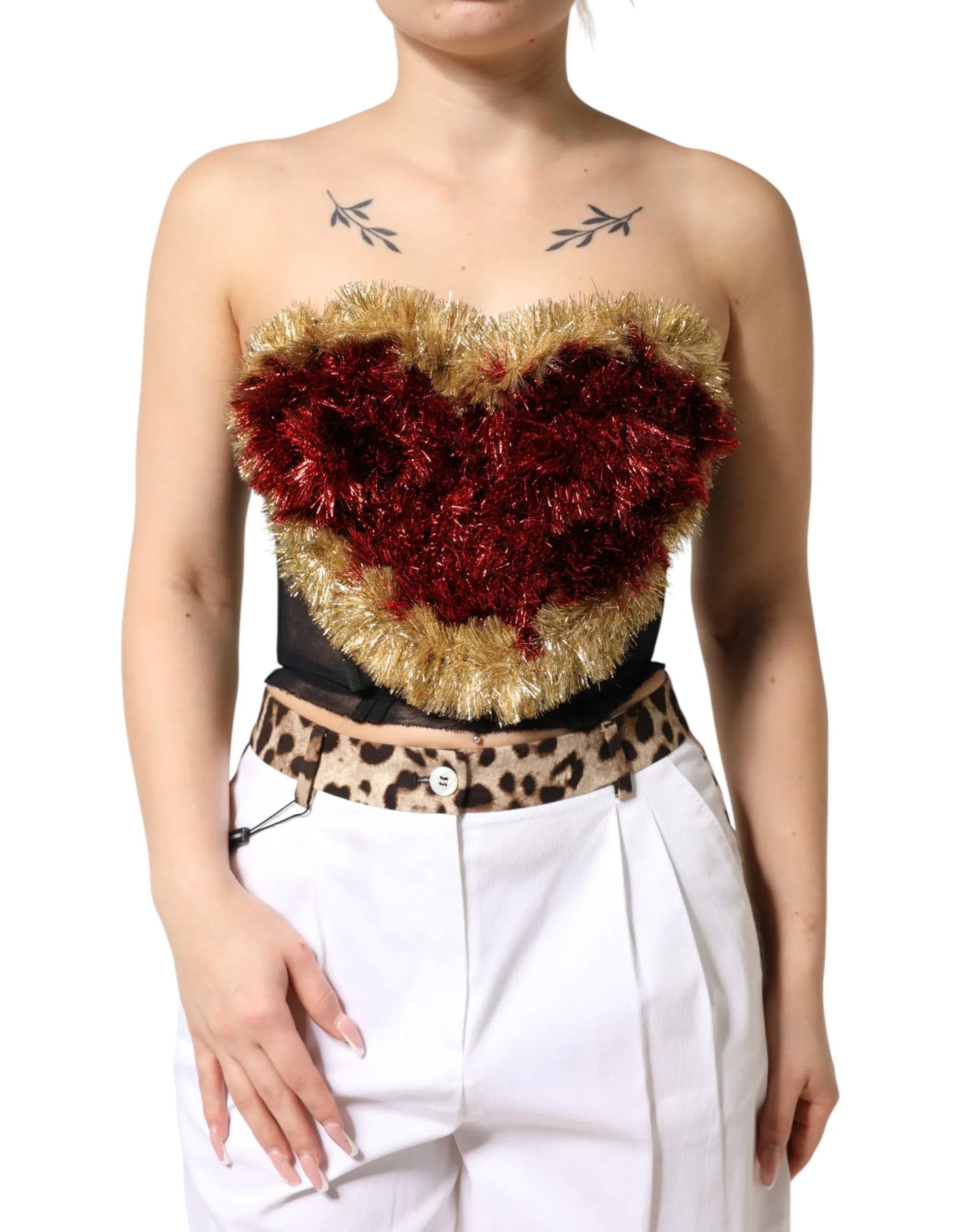 Dolce & Gabbana Black Gold Heart Bustier Corset Tinsel Top - Zeiniez