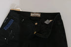 John Galliano Black Low Waist White Paint Skinny Denim Pants Jeans - Zeiniez