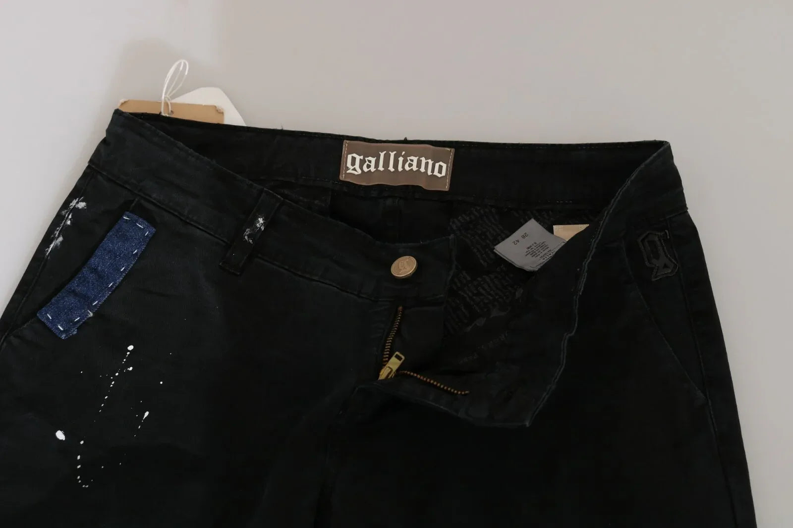 John Galliano Black Low Waist White Paint Skinny Denim Pants Jeans - Zeiniez