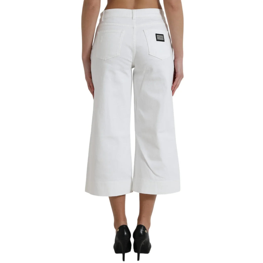 Dolce & Gabbana Wide Leg White Cotton Cropped Denim Jeans - Zeiniez