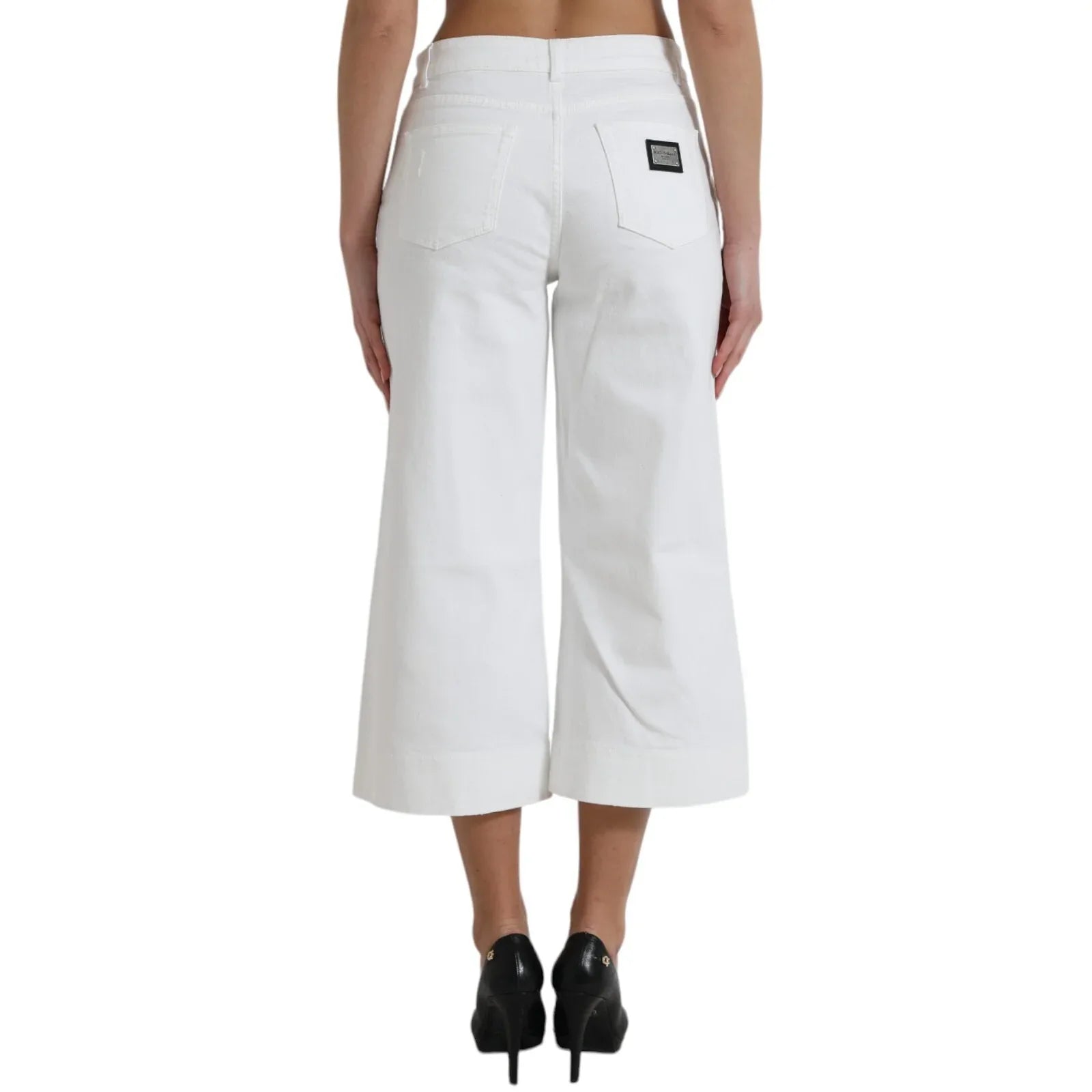 Dolce & Gabbana Wide Leg White Cotton Cropped Denim Jeans - Zeiniez