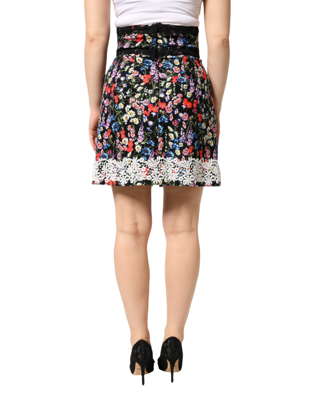 Dolce & Gabbana Black Floral Lace Cotton HighWaist Mini Skirt