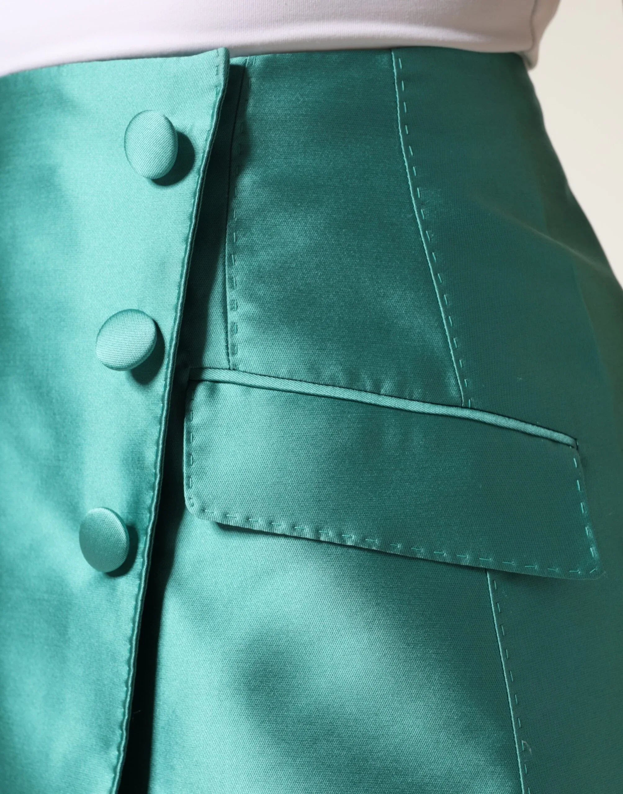 Dolce & Gabbana Green Polyester Button High Waist Mini Skirt - Zeiniez