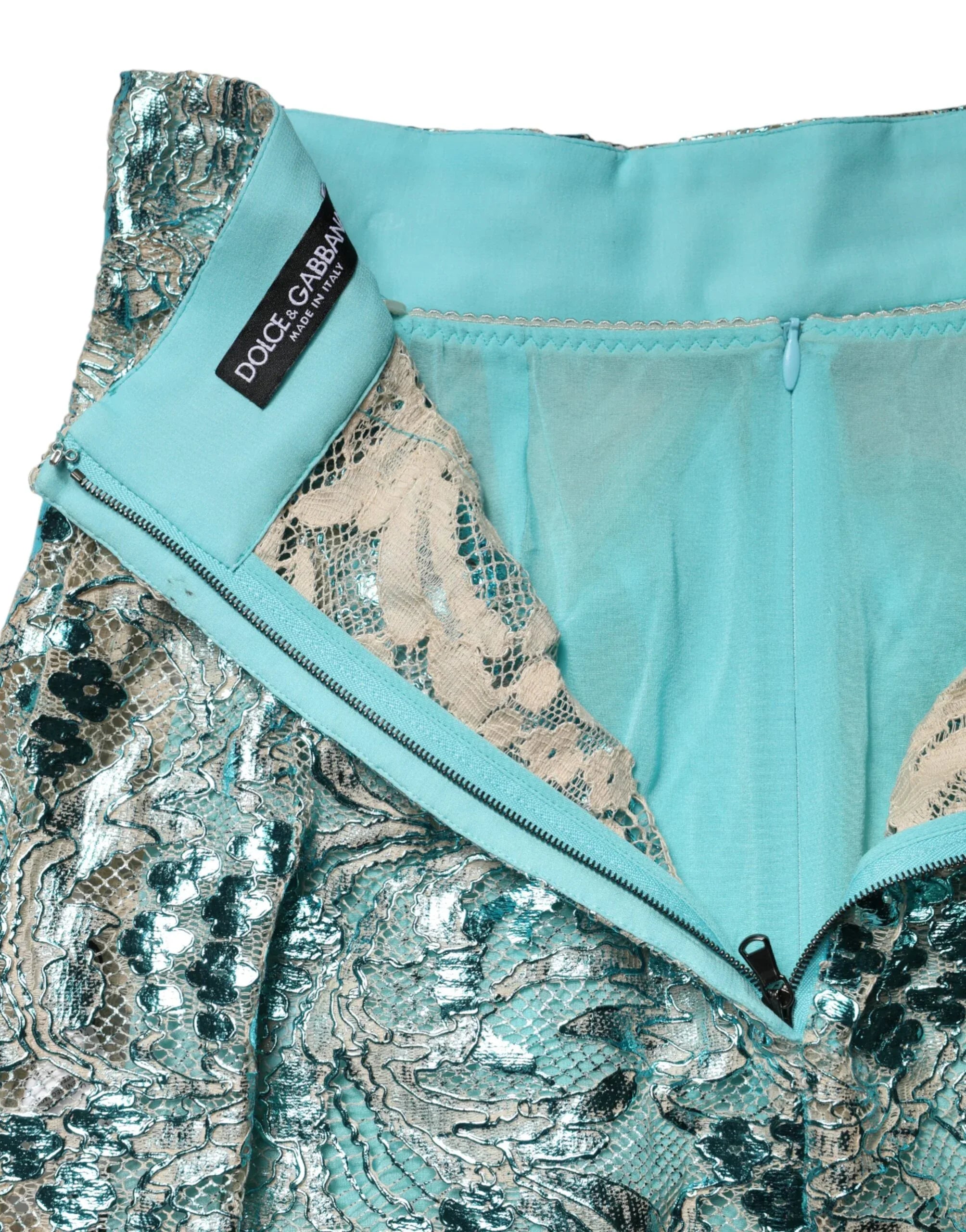 Dolce & Gabbana Blue Floral Brocade High Waist Mini Skirt - Zeiniez