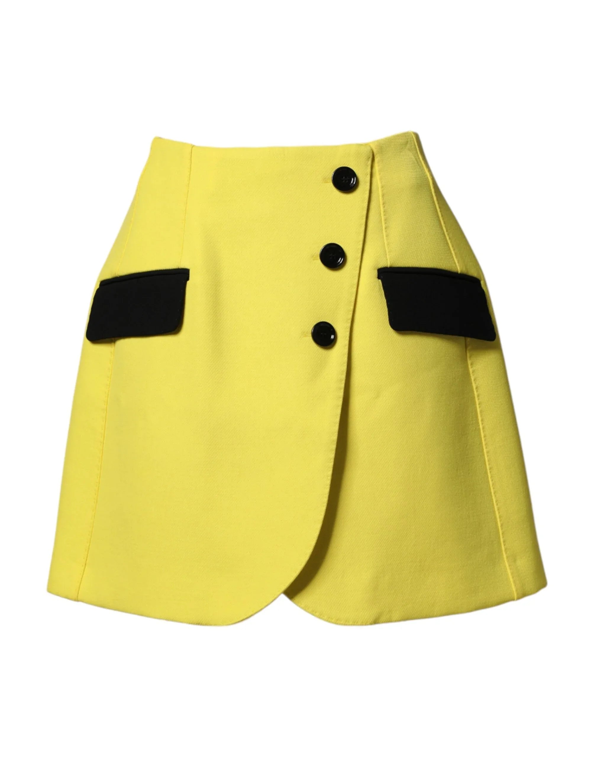 Dolce & Gabbana Yellow Wool Buttoned High Waist Mini Skirt - Zeiniez