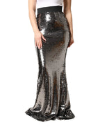 Dolce & Gabbana Metallic Gray Sequin High Waist Mermaid Skirt - Zeiniez