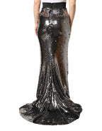 Dolce & Gabbana Metallic Gray Sequin High Waist Mermaid Skirt - Zeiniez