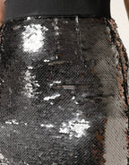 Dolce & Gabbana Metallic Gray Sequin High Waist Mermaid Skirt - Zeiniez
