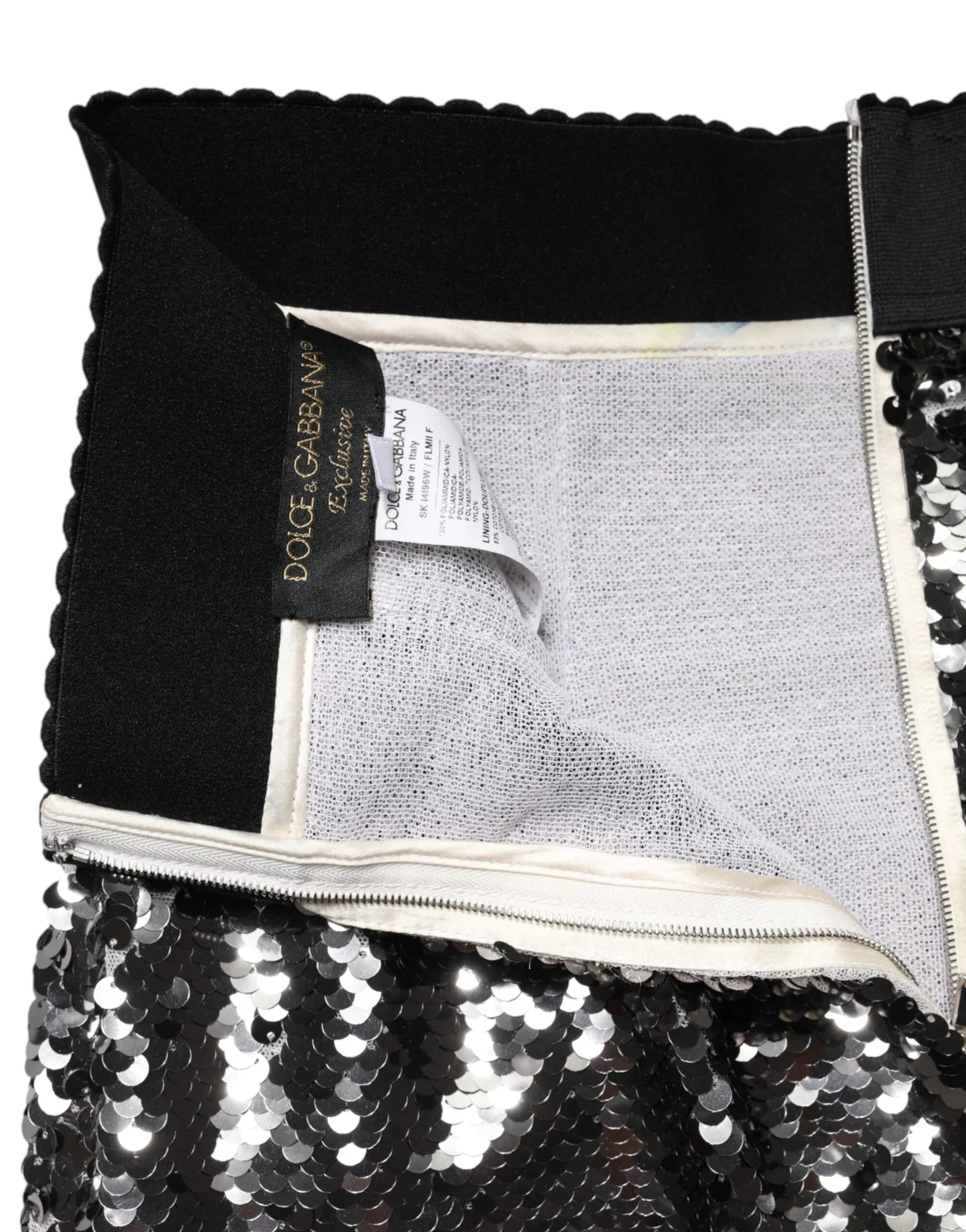 Dolce & Gabbana Metallic Gray Sequin High Waist Mermaid Skirt - Zeiniez