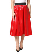 Dolce & Gabbana Glossy Red Polyester High Waist Midi Skirt - Zeiniez