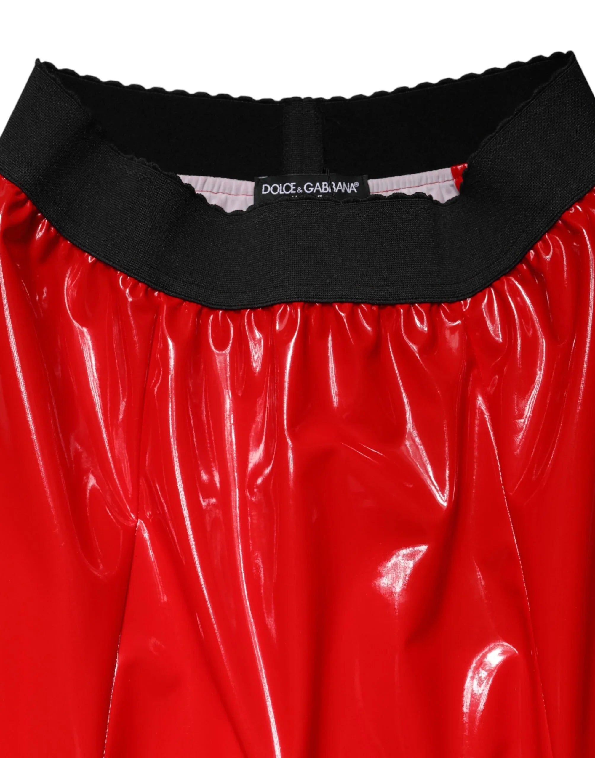 Dolce & Gabbana Glossy Red Polyester High Waist Midi Skirt - Zeiniez