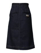 Dolce & Gabbana Dark Blue Cotton A-line Denim Midi Skirt - Zeiniez