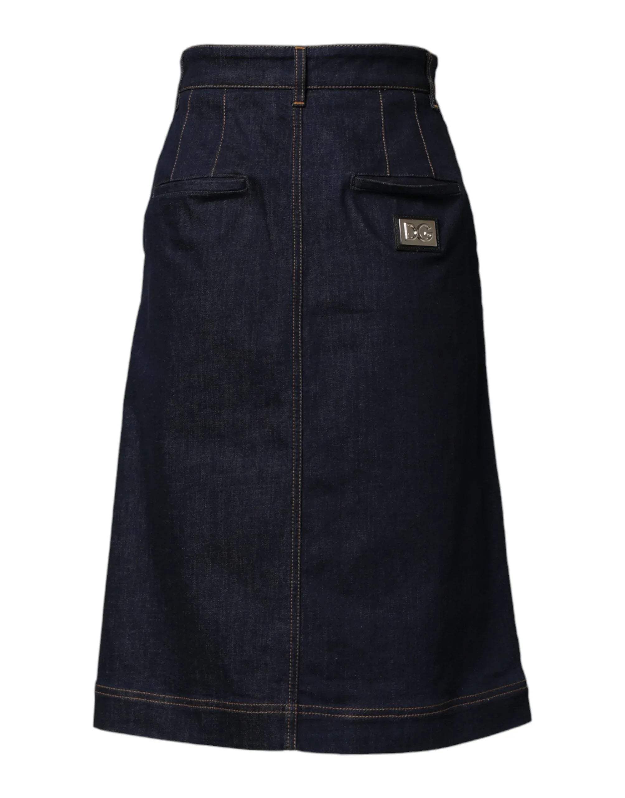 Dolce & Gabbana Dark Blue Cotton A-line Denim Midi Skirt - Zeiniez