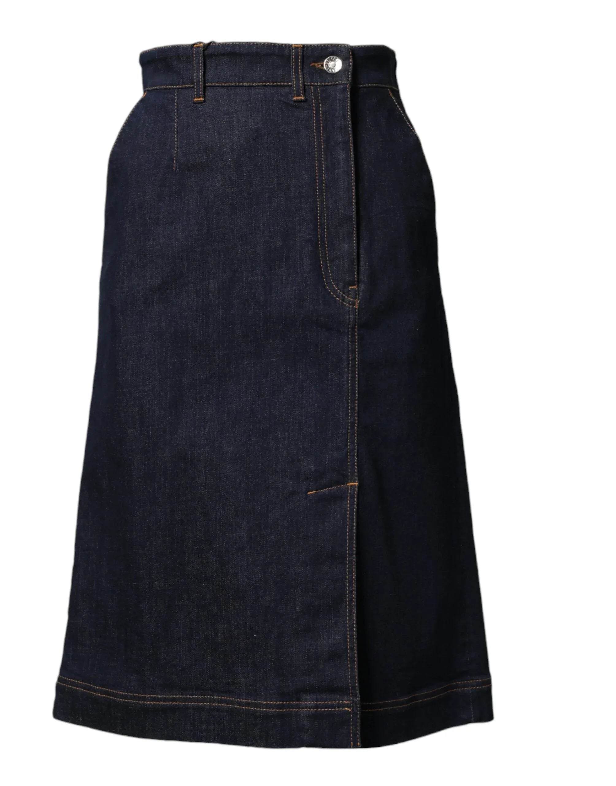 Dolce & Gabbana Dark Blue Cotton A-line Denim Midi Skirt - Zeiniez