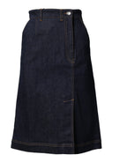 Dolce & Gabbana Dark Blue Cotton A-line Denim Midi Skirt
