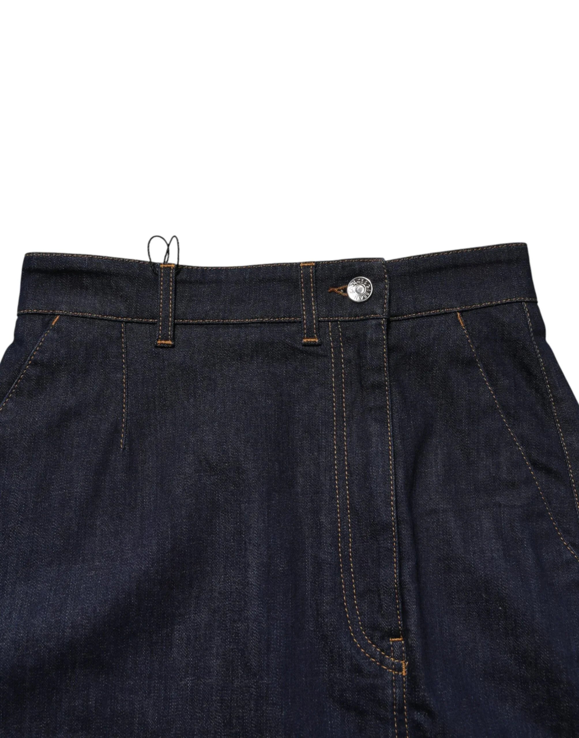 Dolce & Gabbana Dark Blue Cotton A-line Denim Midi Skirt - Zeiniez