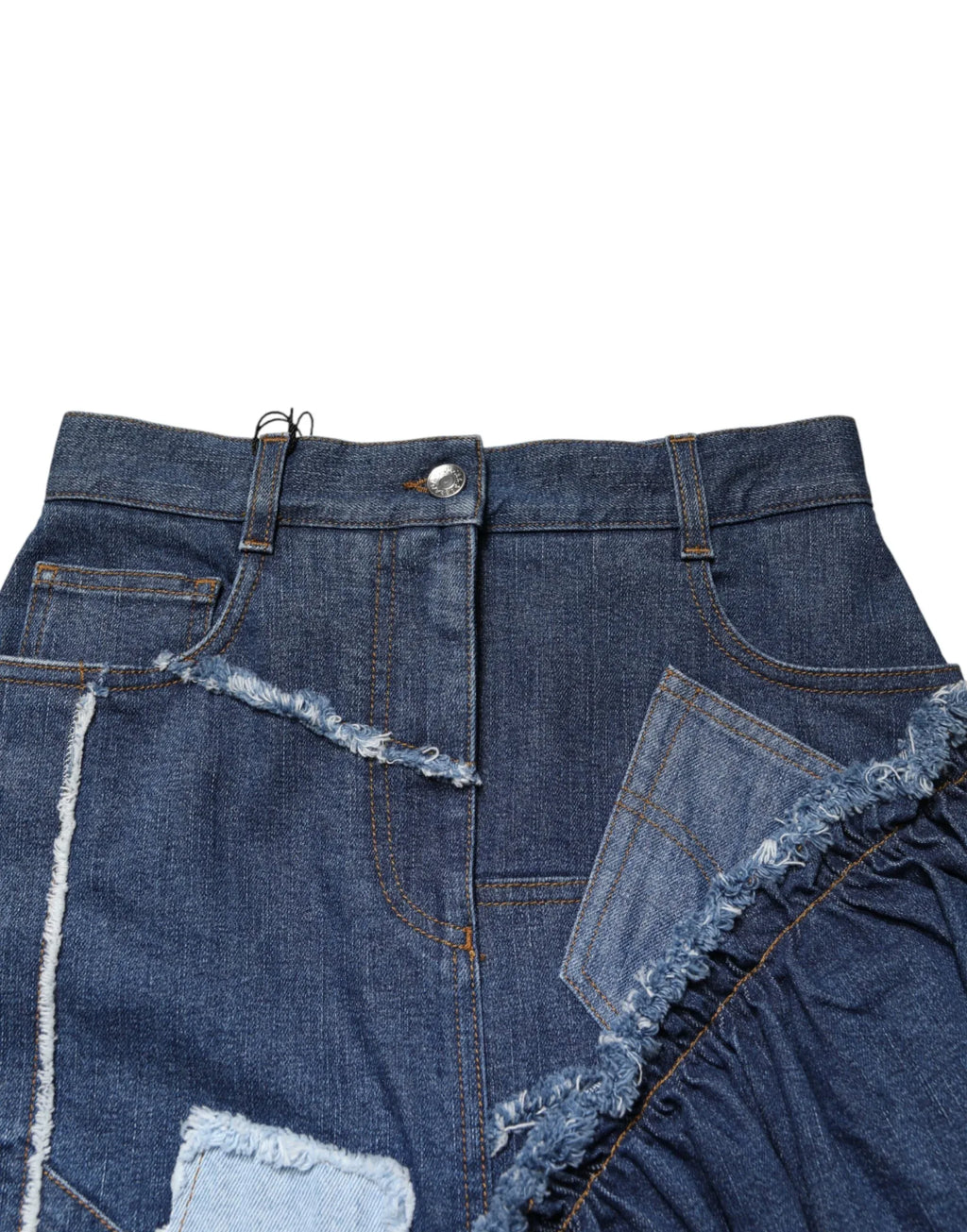 Dolce & Gabbana Blue Patchwork Layered Denim Midi Skirt - Zeiniez