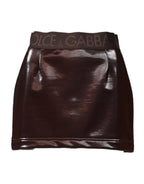 Dolce & Gabbana Dark Brown Cotton Fitted High Waist Mini Skirt - Zeiniez