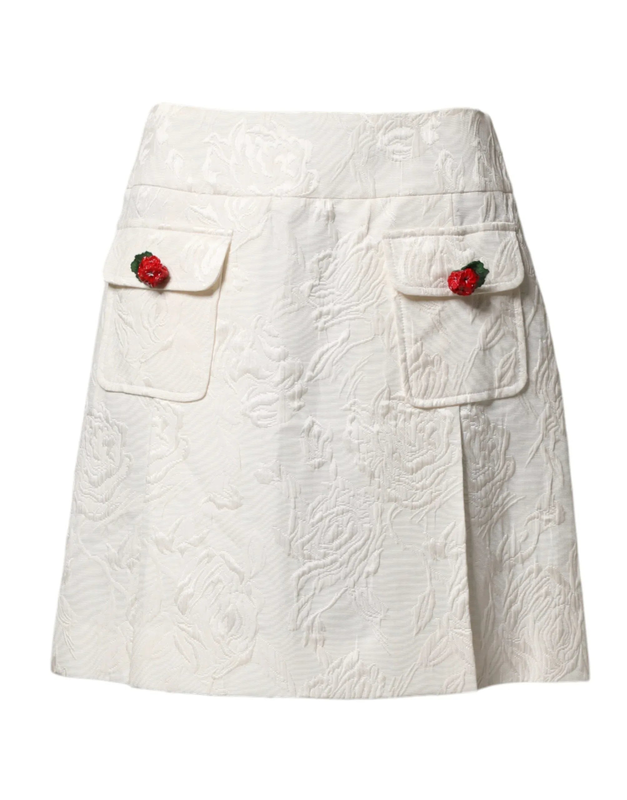 Dolce & Gabbana White Floral Brocade High Waist Mini Skirt - Zeiniez