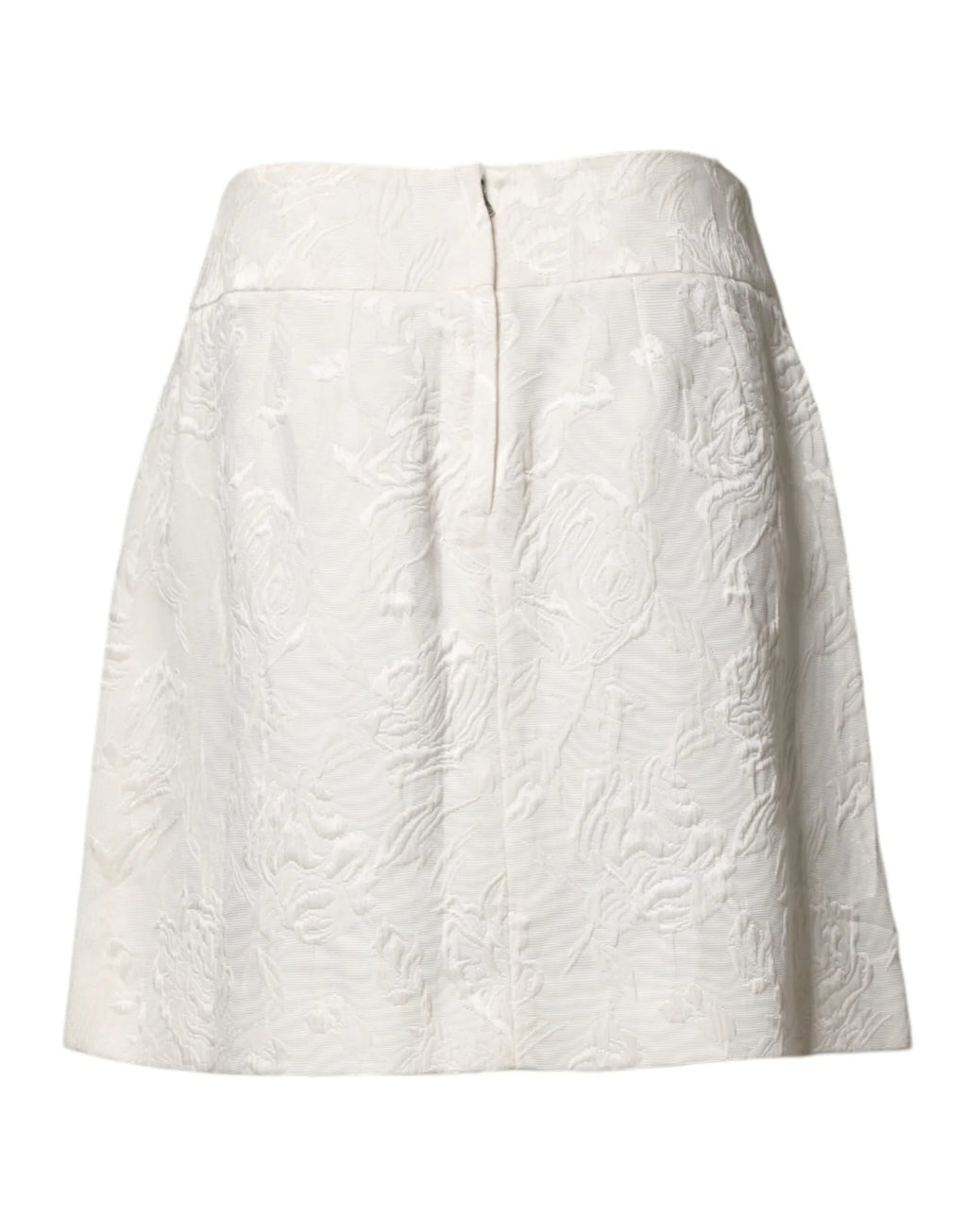 Dolce & Gabbana White Floral Brocade High Waist Mini Skirt - Zeiniez