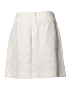 Dolce & Gabbana White Floral Brocade High Waist Mini Skirt - Zeiniez