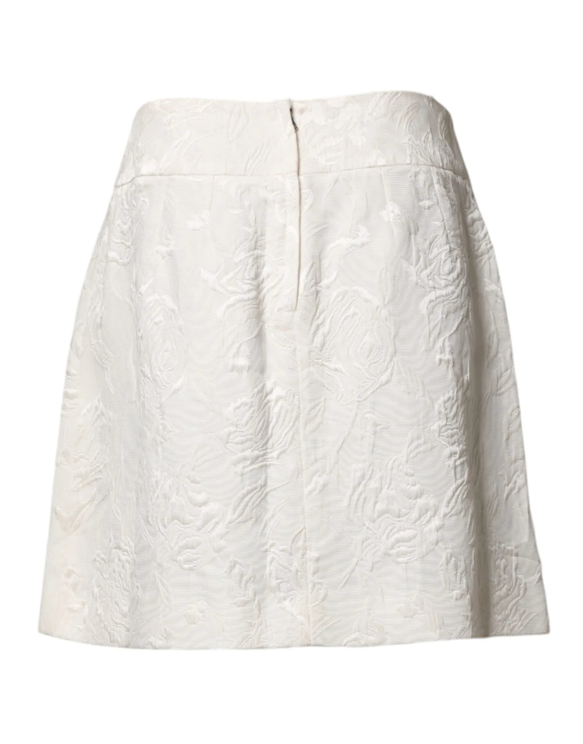 Dolce & Gabbana White Floral Brocade High Waist Mini Skirt - Zeiniez