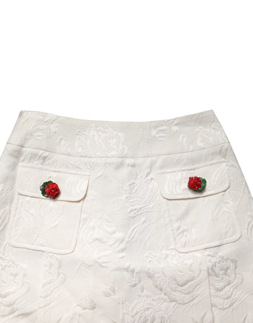 Dolce & Gabbana White Floral Brocade High Waist Mini Skirt - Zeiniez