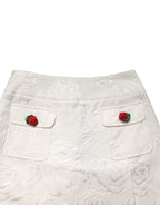 Dolce & Gabbana White Floral Brocade High Waist Mini Skirt - Zeiniez