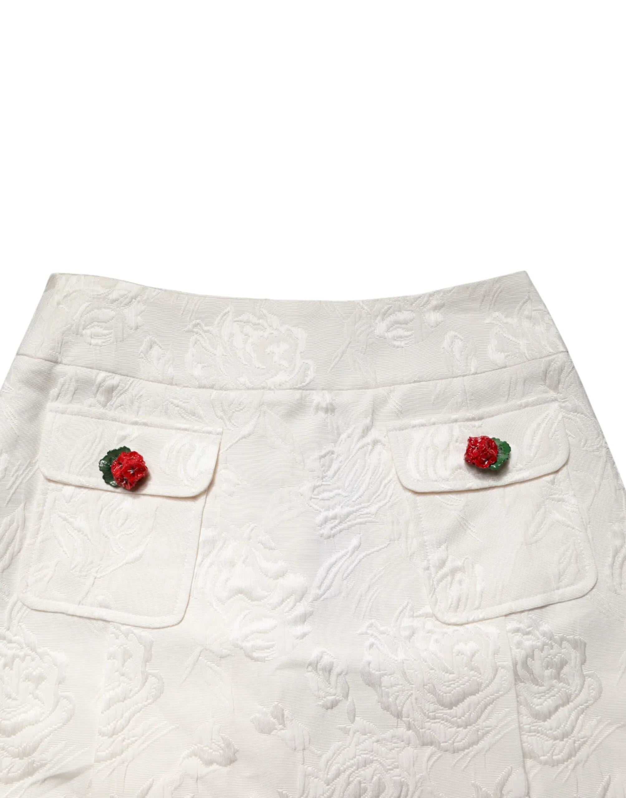 Dolce & Gabbana White Floral Brocade High Waist Mini Skirt - Zeiniez