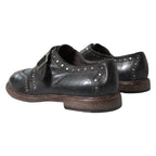 Dolce & Gabbana Black Leather Monk Strap Studded Dress Shoes - Zeiniez