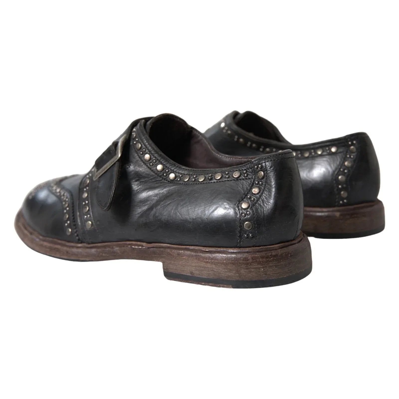 Dolce & Gabbana Black Leather Monk Strap Studded Dress Shoes - Zeiniez