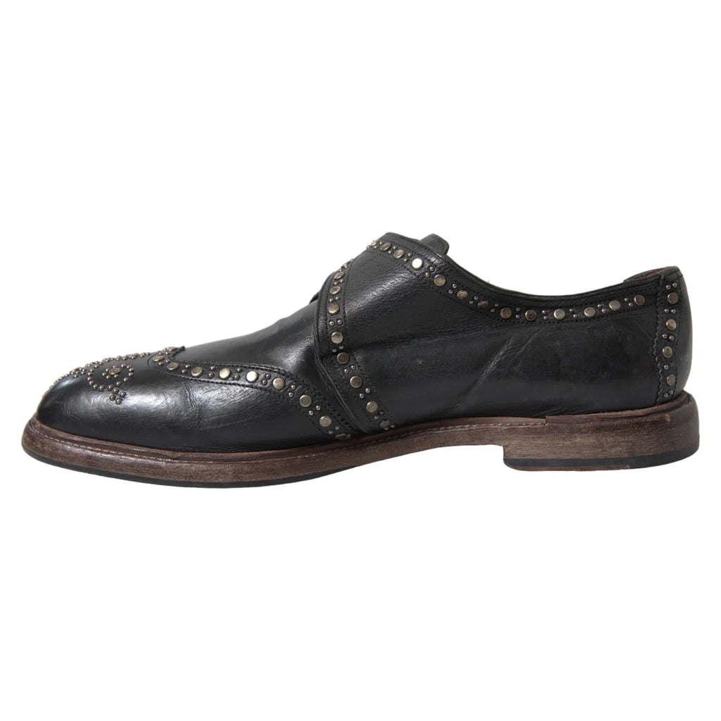 Dolce & Gabbana Black Leather Monk Strap Studded Dress Shoes - Zeiniez