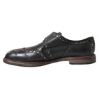 Dolce & Gabbana Black Leather Monk Strap Studded Dress Shoes - Zeiniez