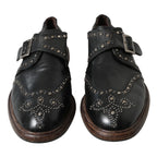 Dolce & Gabbana Black Leather Monk Strap Studded Dress Shoes - Zeiniez