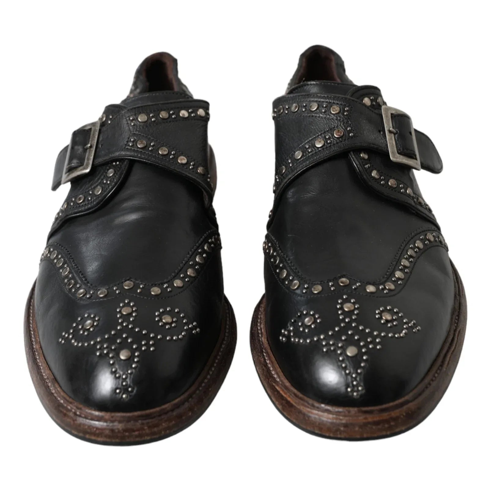 Dolce & Gabbana Black Leather Monk Strap Studded Dress Shoes - Zeiniez