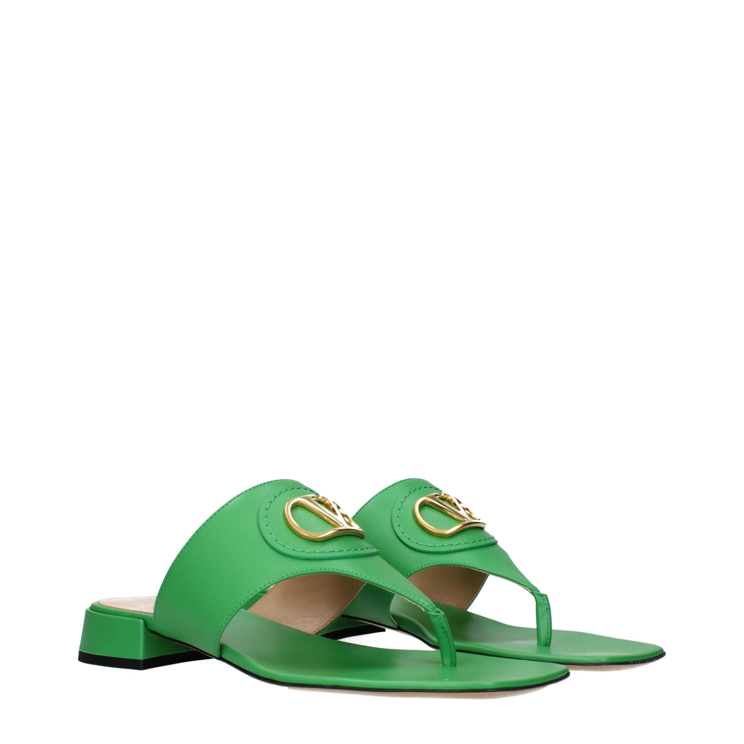 Valentino Garavani Green Leather Flip-Flop Sandals