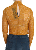 Mangano Mustard Turtle Neck Long Sleeve Lace Top Blouse - Zeiniez