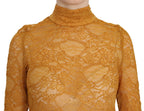 Mangano Mustard Turtle Neck Long Sleeve Lace Top Blouse - Zeiniez
