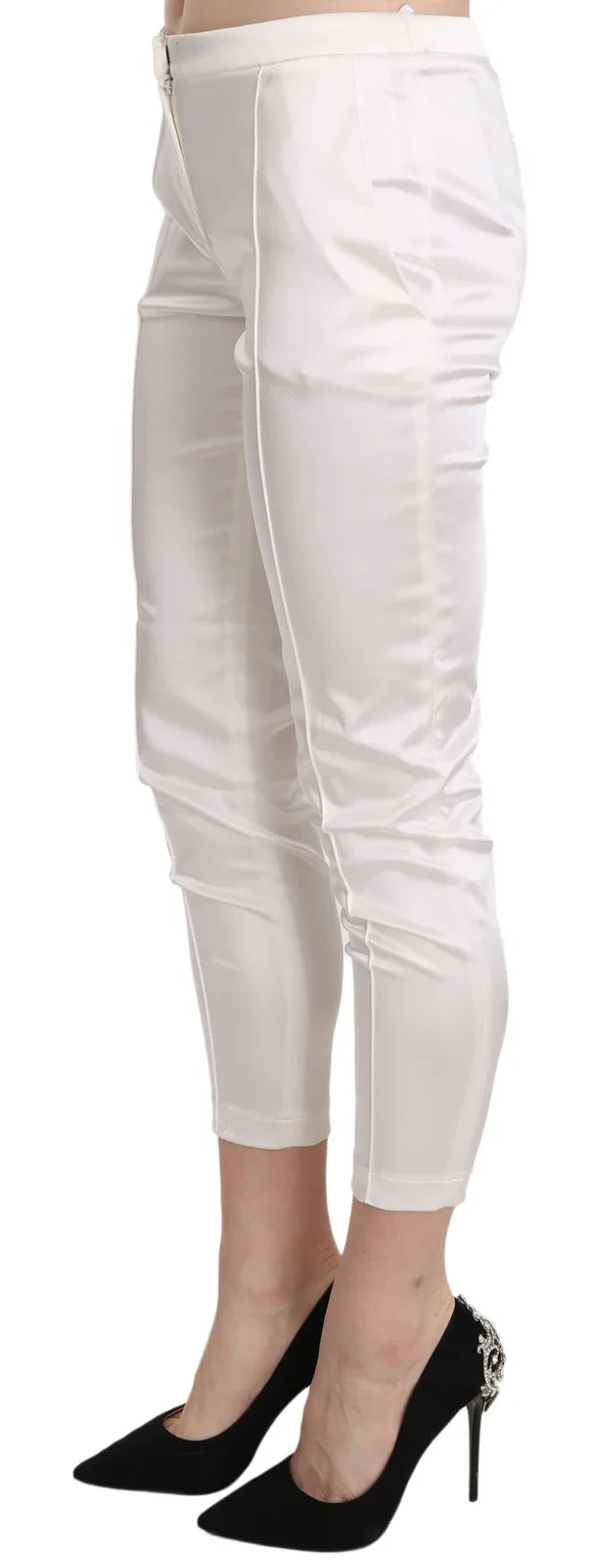 Elisabetta Franchi White Low Waist Cropped Skinny Trouser Pants - Zeiniez