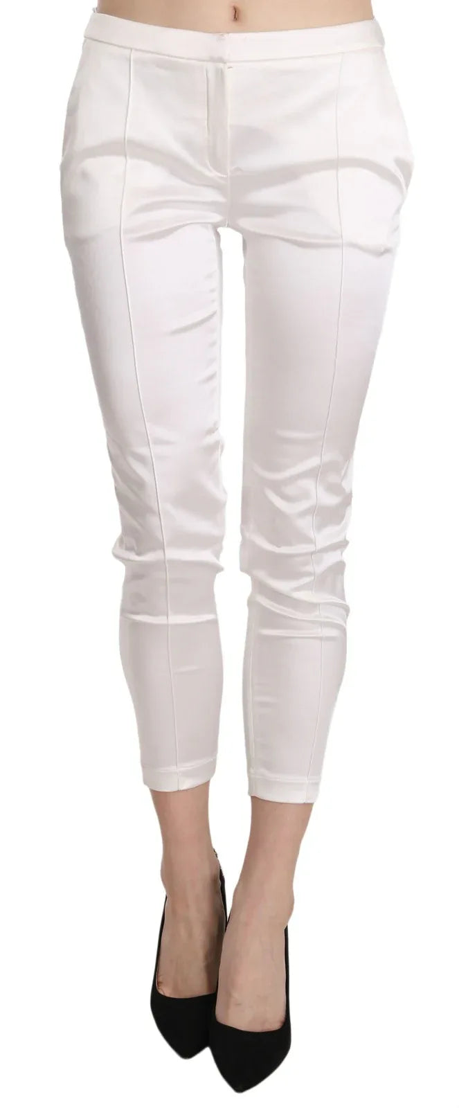 Elisabetta Franchi White Low Waist Cropped Skinny Trouser Pants - Zeiniez