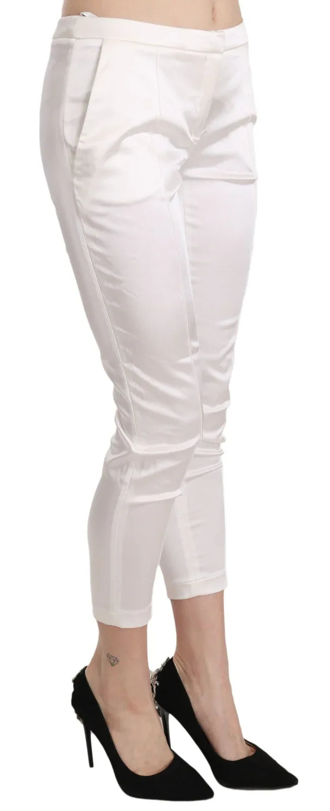 Elisabetta Franchi White Low Waist Cropped Skinny Trouser Pants - Zeiniez