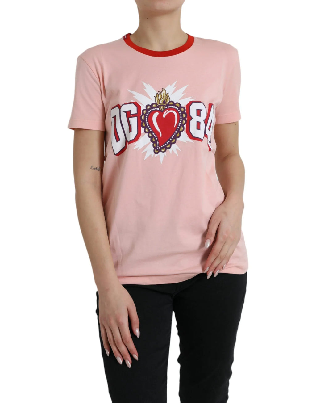 Dolce & Gabbana Pink Graphic Print Cotton Crew Neck T-shirt - Zeiniez