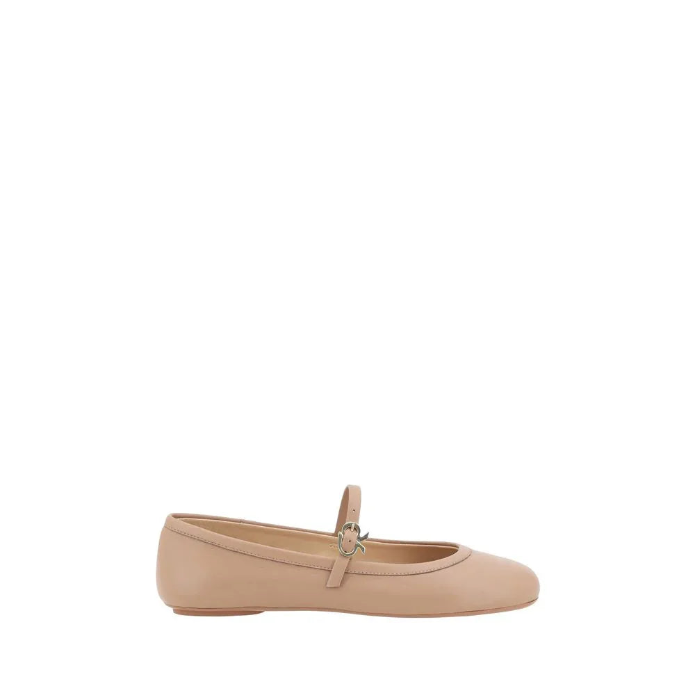 Gianvito Rossi Beige Calf Leather Bos Taurus Ballet Flats - Zeiniez