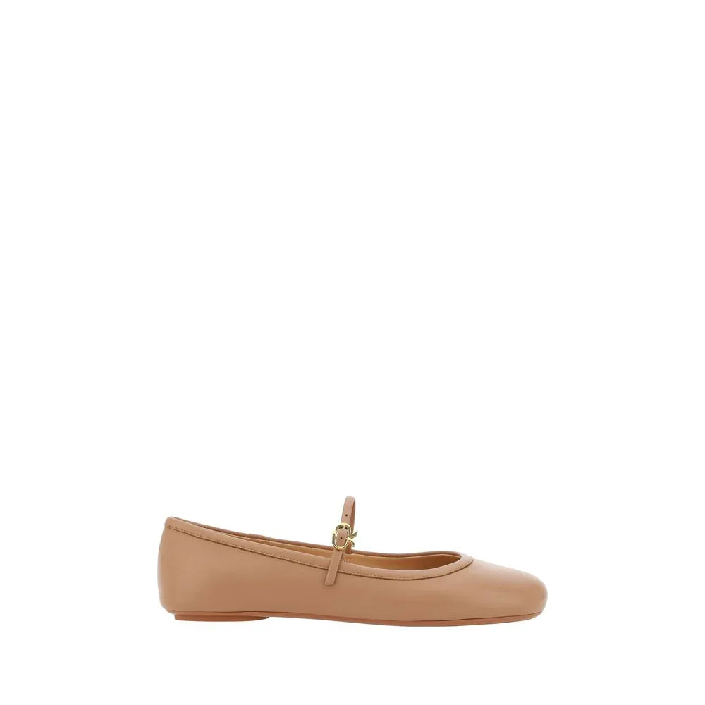 Gianvito Rossi Beige Calf Leather Bos Taurus Ballet Flats - Zeiniez
