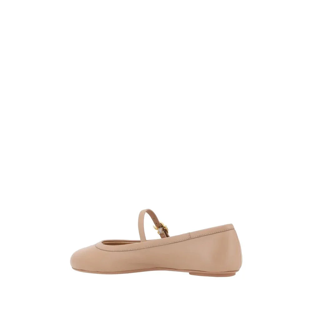 Gianvito Rossi Beige Calf Leather Bos Taurus Ballet Flats - Zeiniez