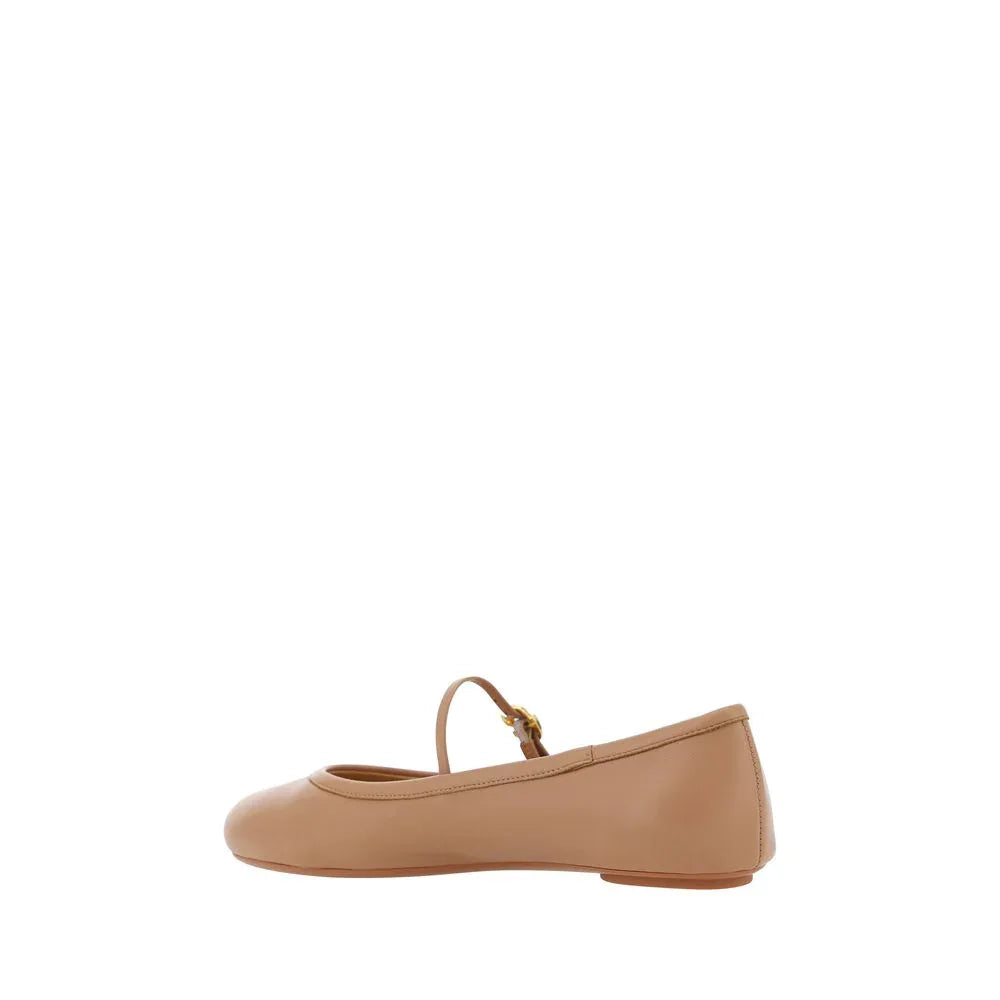 Gianvito Rossi Beige Calf Leather Bos Taurus Ballet Flats - Zeiniez