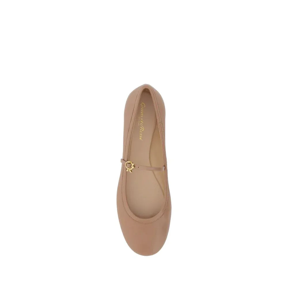 Gianvito Rossi Beige Calf Leather Bos Taurus Ballet Flats - Zeiniez