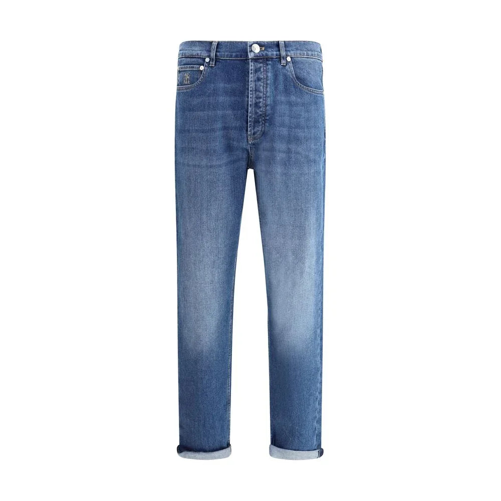 Brunello Cucinelli Blue Cotton Straight-Leg Jeans - Zeiniez